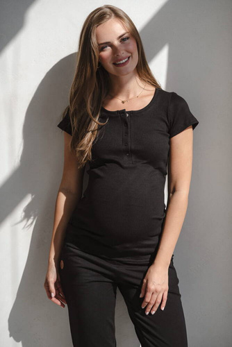 Bluzka ciążowa i do karmienia Tummy z krótkim rękawem Milk&Love czarny 
