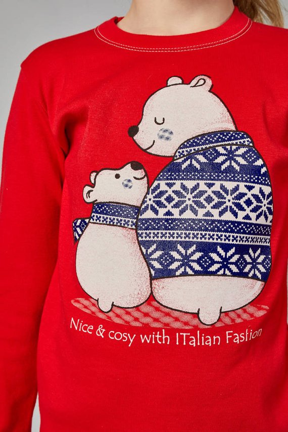 Piżama dziecięca długi rękaw, spodnie Arktyka Italian Fashion - czerwony/druk