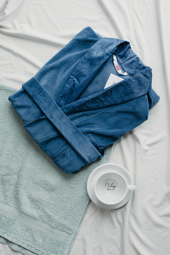 De Lafense Noble 866 – męski szlafrok welurowy z bawełny, krótszy fason