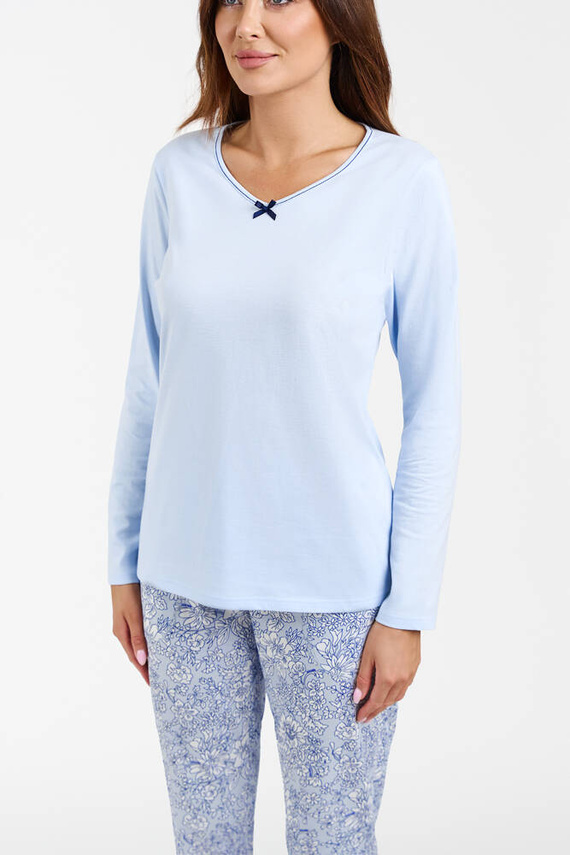 Piżama Damska długi rękaw, długie spodnie Salli Italian Fashion - niebieski/druk