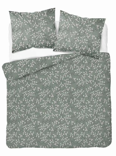 Pościel satynowa liście drobne 5217 A Detexpol szałwiowy 