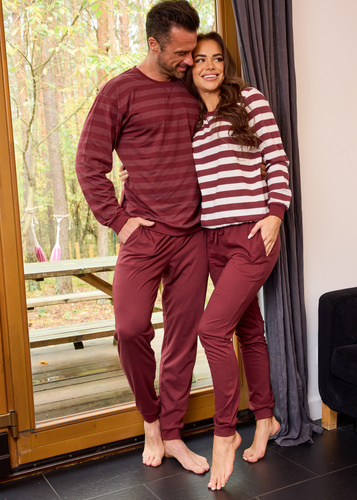 Cornette piżama męska 117/320 Loose 16 bordowa – bawełniana, długie spodnie i rękawy