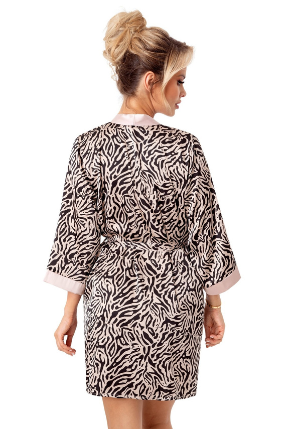 Damski szlafrok satynowy Sheila Donna – beżowy, lekki i kobiecy