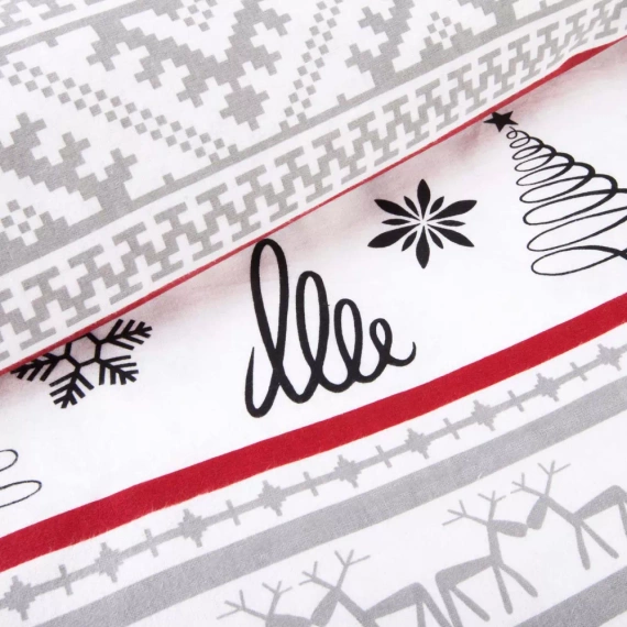 31514/1 Darymex Flanelove szara czerwona– świąteczna pościel flanelowa, komplet bawełniany, ciepła i przytulna