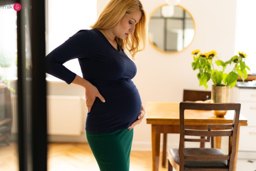 Spódnica ciążowa Tummy z dzianiny w prążki Milk&Love butelkowa zieleń