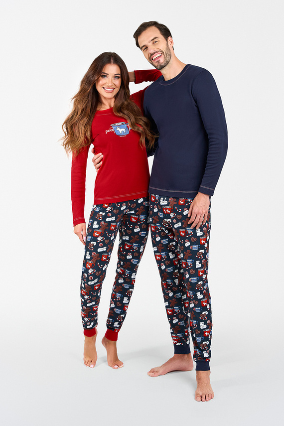 Piżama Damska długi rękaw, długie spodnie Makala Italian Fashion - czerwony/druk