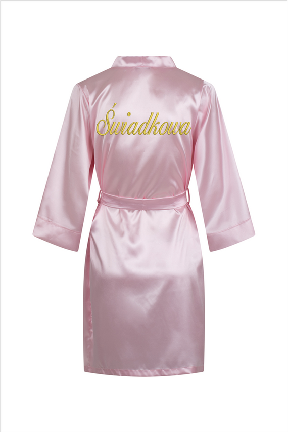 Szlafrok damski satynowy Świadkowa ByShelly - różowy/złoty