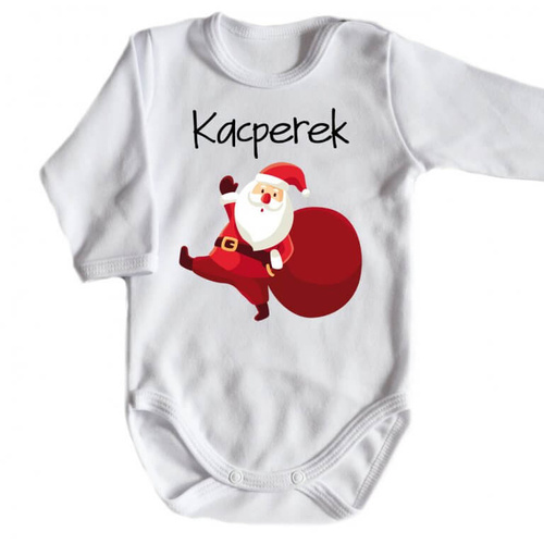 Body długi rękaw "Mikołaj z workiem + dowolne imię" Moocha biały