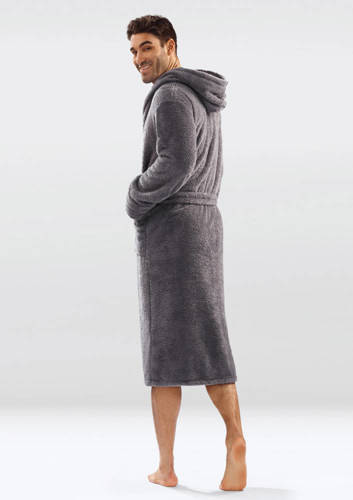 Szlafrok męski, podomka 130 z kapturem Dkaren - szary