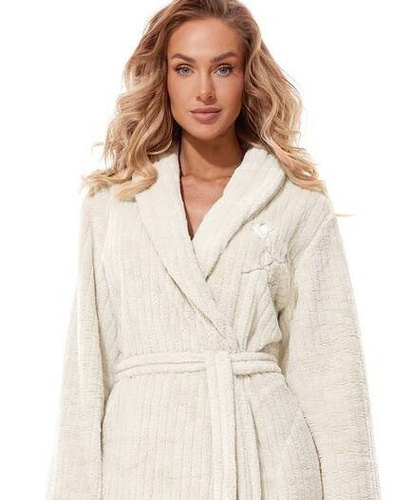 Długi Szlafrok Damski 2323 monique L&L -ecru