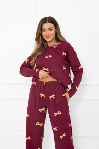 Italian Fashion Kwadro – elegancka piżama damska bawełniana z kokardkami