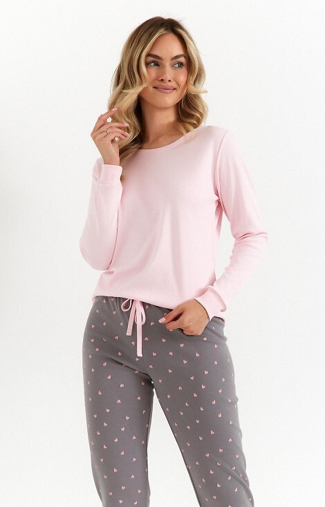 Cana 492 – piżama damska z bawełny interlock, serduszka, spodnie i długi rękaw