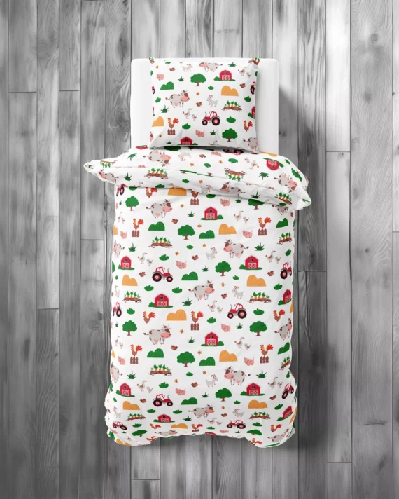 Pościel dziecięca bawełniana 5439 A Wesoła Farma Mała Detexpol biały