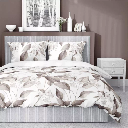 Pościel satynowa liście 5326 B Detexpol beż 