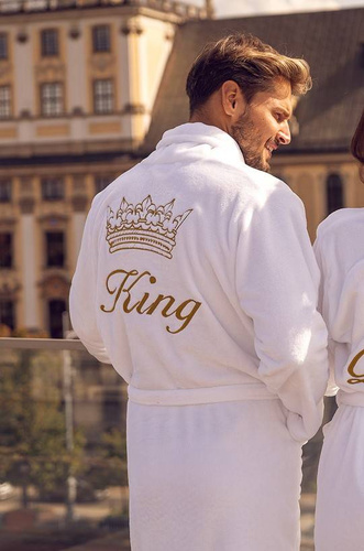 Szlafrok męski King + Korona ByShelly - biały/złoty