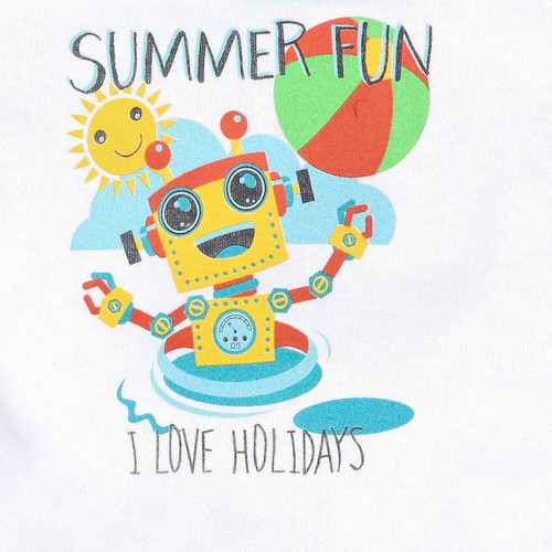 T-shirt z bawełny organicznej Summer Robots Nini biały 