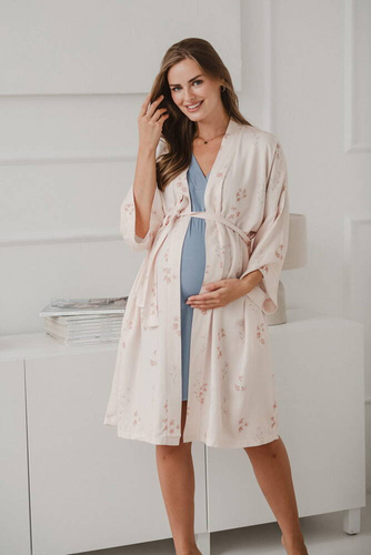 Szlafrok ciążowy bambusowy Flowers on pink Milk&Love różowy  