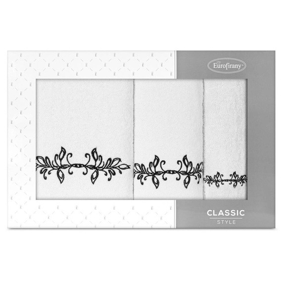 Komplet ręczników Kamelia z haftem z motywem ornamentu Eurofirany biały/czarny