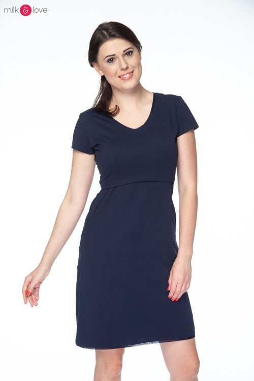 Koszula nocna ciążowa i do karmienia Day & Night Milk&Love granatowa krótki rękaw