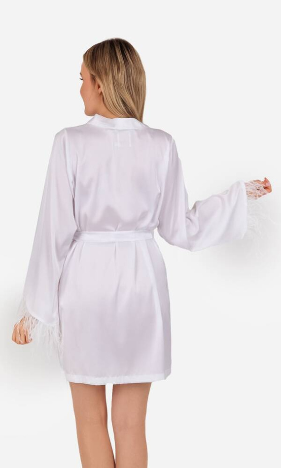 Szlafrok damski satynowy Marie ByShelly - biały