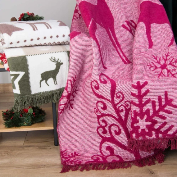 Koc świąteczny renifery 16675A Darymex bordowy