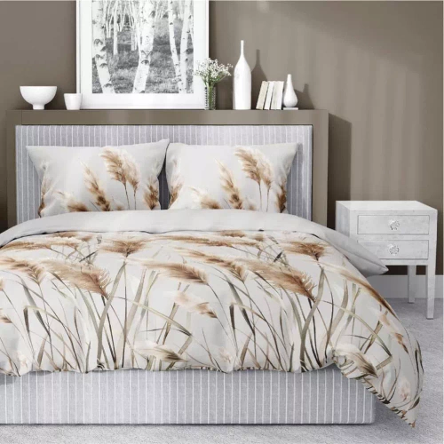 Pościel satynowa Trawy pampasowe 5329 B Detexpol szary 