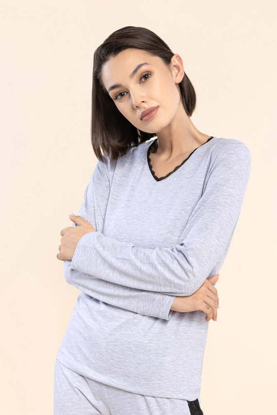 Piżama damska z koronką 12 Bonamera szary melanż