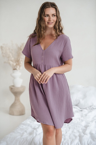 Koszula nocna ciążowa i do karmienia muślinowa Aurora Milk&Love lawendowy