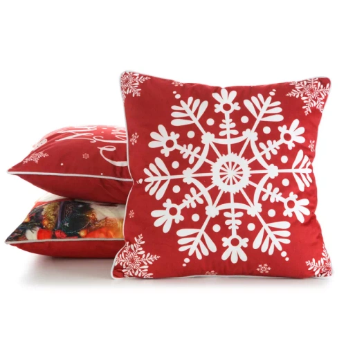 Poszewka świąteczna śnieżynki welurowa Chp 125 Eurofirany czerwony