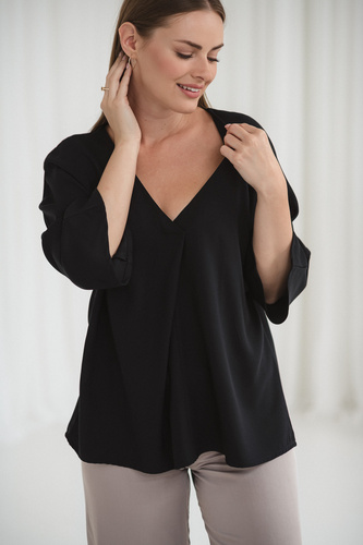 Milk&Love Bluzka ciążowa i do karmienia Mamafullness czarna wiskoza, oversize, rękaw 3/4