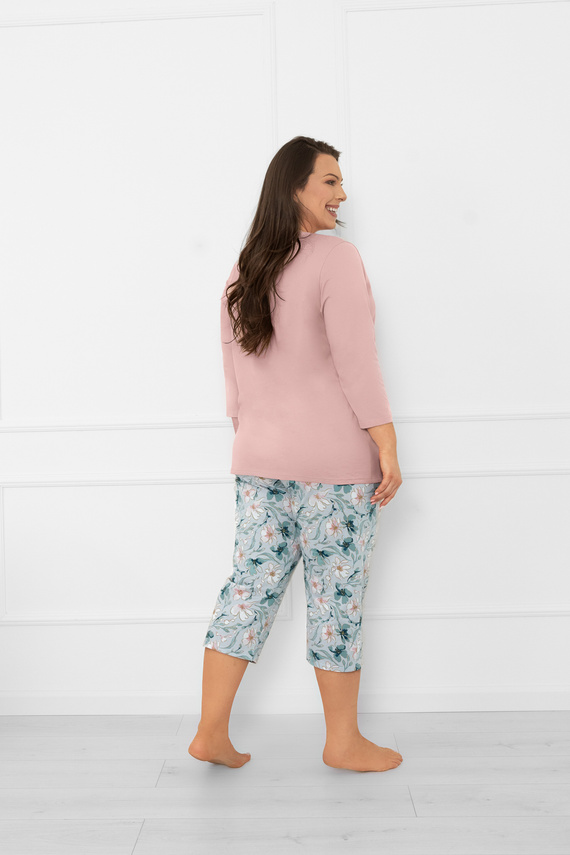 Damska piżama Sekwoja – komplet bawełniany, rozpinana bluzka i spodnie 3/4 Italian Fashion