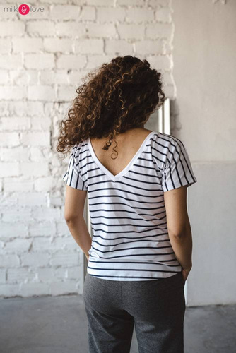 Bluzka ciążowa i do karmienia z krótkim rękawem Two Ways Milk&Love paseczki