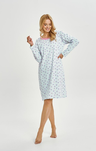 Damska koszula nocna Yolanda 3447 Taro – bawełna z elastanem, kwiaty, długi rękaw