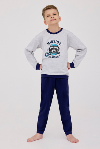 Piżama chłopięca 268/166 Mission Cornette szary jasny melanż-granatowy