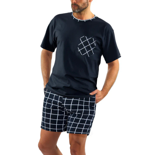 Bawełniana piżama męska, krótki rękaw i spodenki 2024/01 Sesto Senso - granatowy
