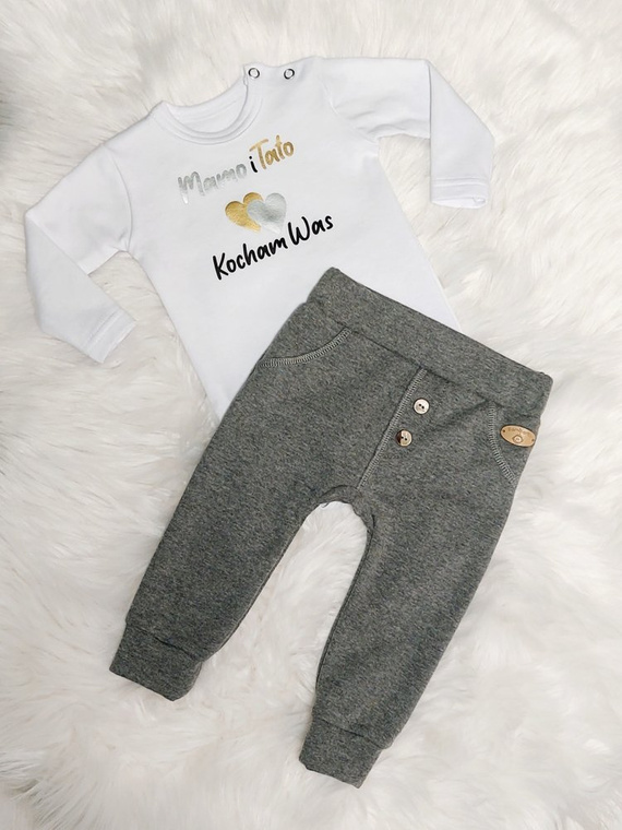 Body z długim rękawem "Mamo i Tato Kocham Was" Bambarillo - ecru