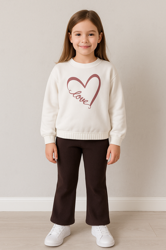 Bambarillo Love Heart – bluza dziecięca ecru, dzianina dresowa, zdobienie DTF