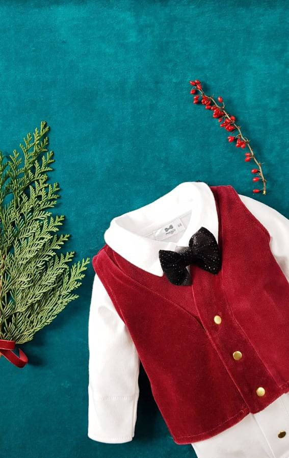 430W Little Gentleman Welurowa kamizelka dla chłopca Marija - bordo