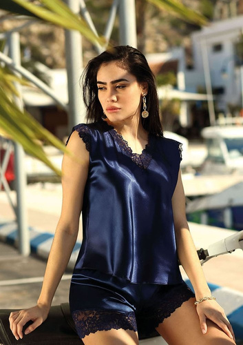 Piżama Damska Satynowa Skaylor DKaren - granat 