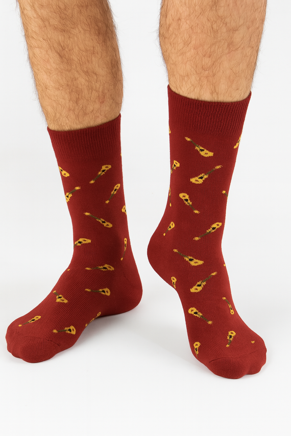 0125-122 Milena Avangard „Małe Gitary” – Skarpety męskie bawełniane | Wzorzyste, nieuciskające