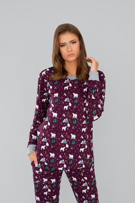 Piżama damska Ava Italian Fashion- druk burgund