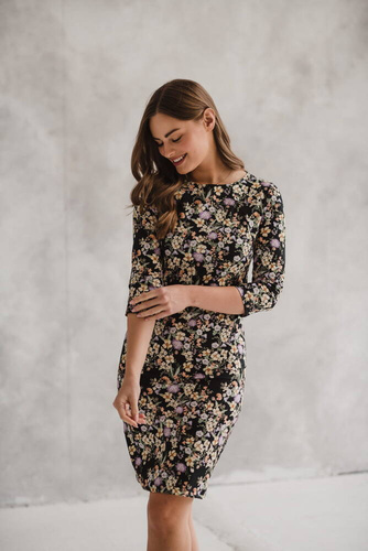 Sukienka do karmienia Milky Classic Milk&Love rękaw 3/4 czarna w kwiatuszki