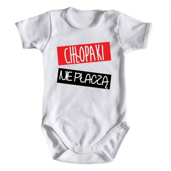 "CHŁOPAKI nie płaczą" body krótki rękaw Moocha czarny