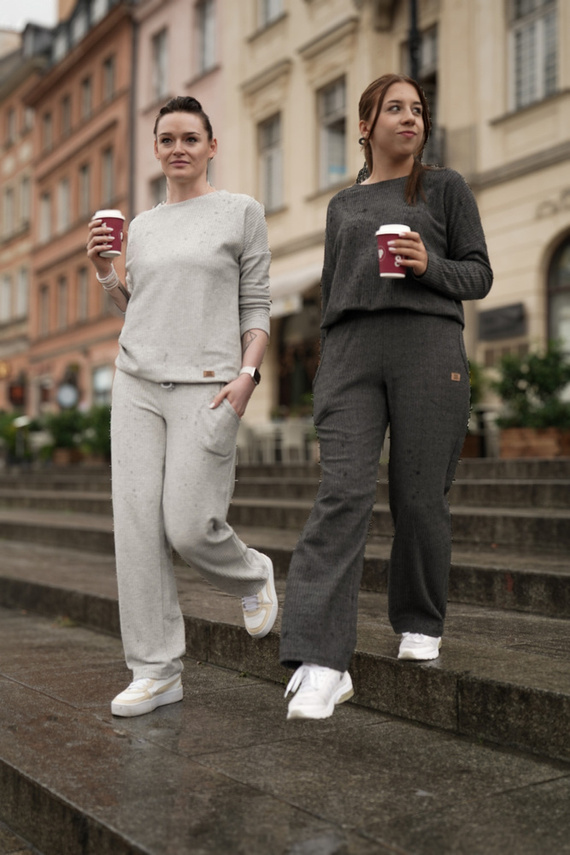 Komplet Damski długi rękaw, długie spodnie Avira Italian Fashion - ciemny melanż