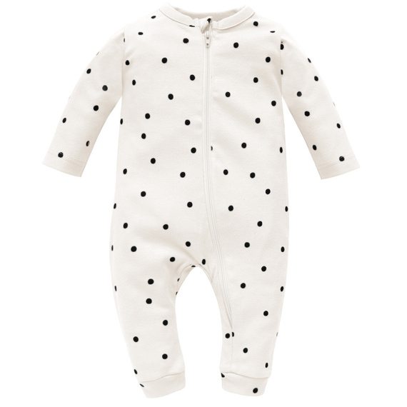 Pajac zapinany na zamek, bez stópek Tres Bien Pinokio - ecru groszki