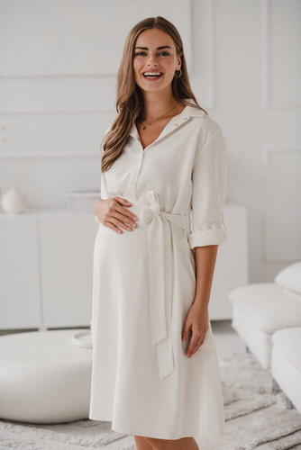 Sukienka ciążowa i do karmienia Szmizjerka Milk&Love - śmietankowa