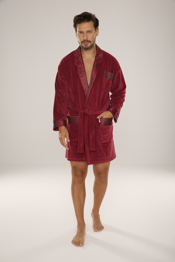 De Lafense Noble 866 – męski szlafrok welurowy z bawełny, krótszy fason