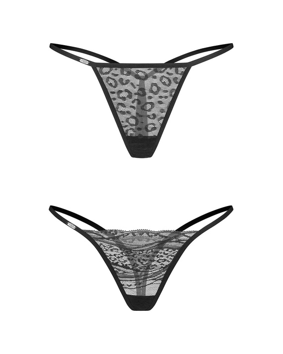 Obsessive Clara Thong 2-Pack – stringi koronkowe i ze zwierzęcym wzorem