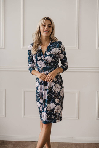 Sukienka ciążowa i do karmienia Grow with me Milk&Love granatowa w piwonie