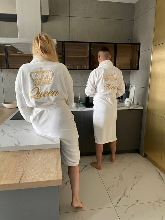 Szlafrok męski King + Korona ByShelly - biały/złoty